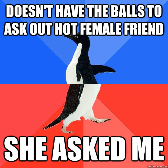 doesn't have the balls to ask out hot female friend she asked me - doesn't have the balls to ask out hot female friend she asked me  Socially Awkward Awesome Penguin