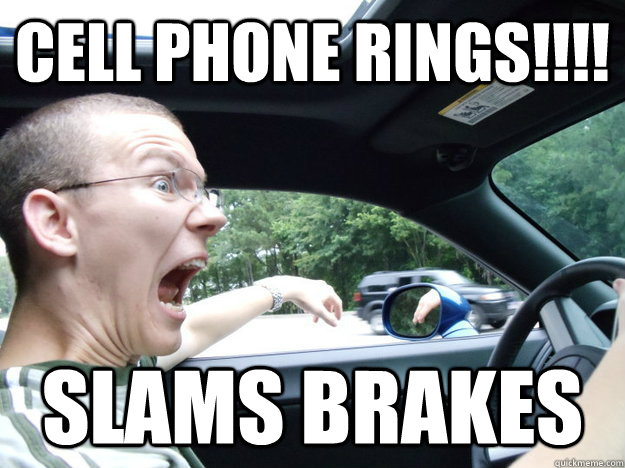 cell phone rings!!!! slams brakes  scared driver sammy