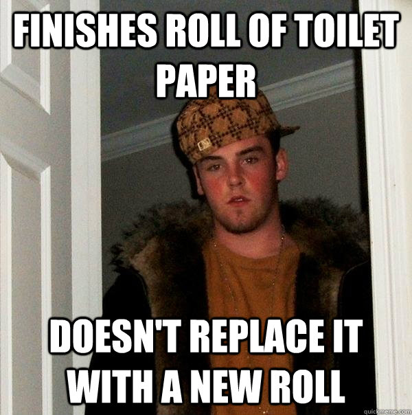 finishes roll of toilet paper doesn't replace it with a new roll - finishes roll of toilet paper doesn't replace it with a new roll  Scumbag Steve