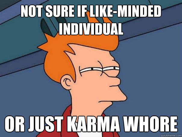 not sure if like-minded individual or just Karma whore  Futurama Fry