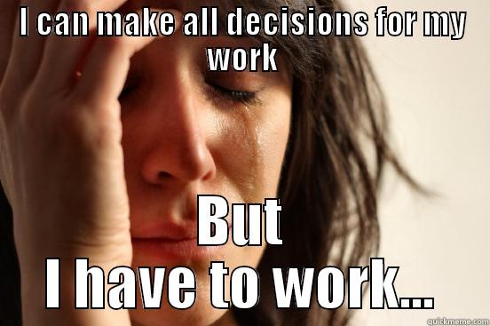 I CAN MAKE ALL DECISIONS FOR MY WORK BUT I HAVE TO WORK... First World Problems