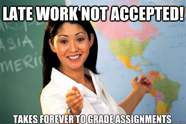 LATE WORK NOT ACCEPTED! takes forever to grade assignments  Unhelpful High School Teacher