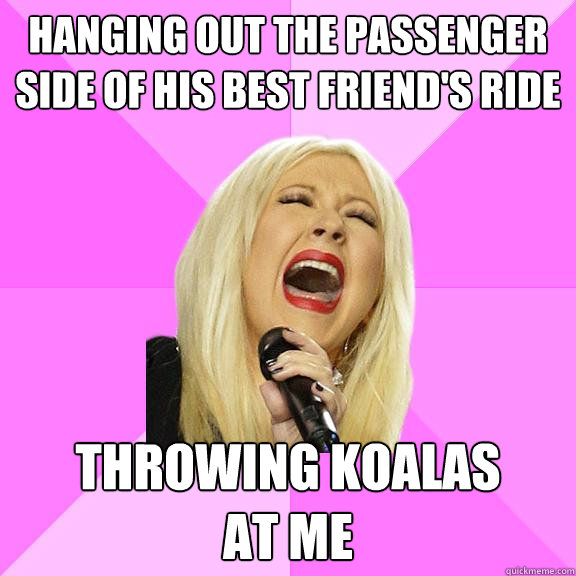 Hanging out the passenger side of his best friend's ride Throwing koalas
at me  Wrong Lyrics Christina