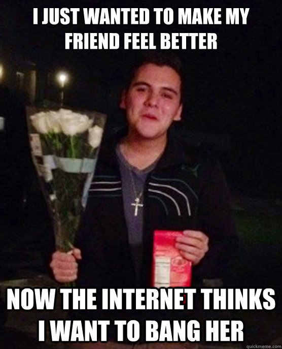 I just wanted to make my friend feel better Now the internet thinks I want to bang her  Friendzone Johnny