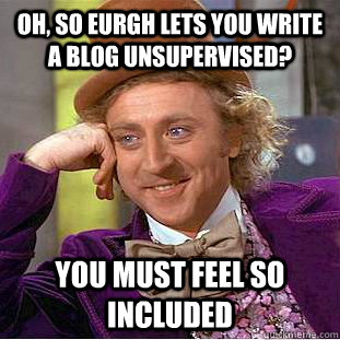 Oh, so eurgh lets you write a blog unsupervised? you must feel so included  Condescending Wonka