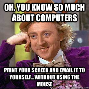 oh, you know so much about computers print your screen and email it to yourself...without using the mouse - oh, you know so much about computers print your screen and email it to yourself...without using the mouse  Condescending Wonka