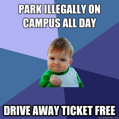 Park illegally on campus all day drive away ticket free  Success Kid