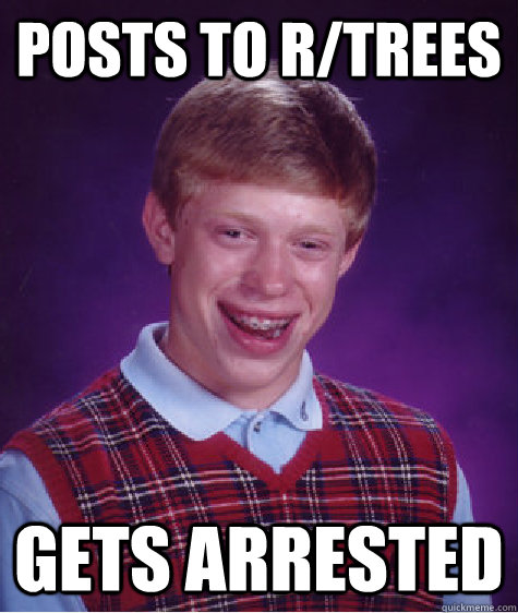 posts to r/trees gets arrested  Bad Luck Brian