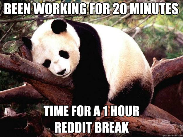 BEEN WORKING FOR 20 MINUTES TIME FOR A 1 HOUR 
REDDIT BREAK  Procrastination Panda