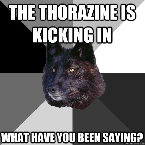 The THORAZINE IS KICKING IN WHAT HAVE YOU BEEN SAYING?  Sanity Wolf