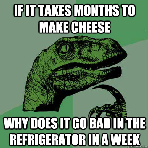 If it takes months to make cheese Why does it go bad in the refrigerator in a week - If it takes months to make cheese Why does it go bad in the refrigerator in a week  Philosoraptor