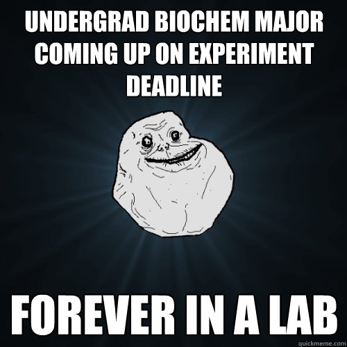 Undergrad biochem major coming up on experiment deadline forever in a lab  Forever Alone