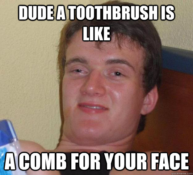 Dude a toothbrush is like  A comb for your face  10 Guy