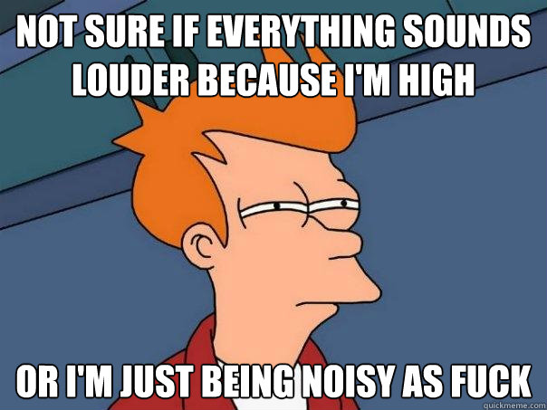 Not sure if everything sounds louder because I'm high Or I'm just being noisy as fuck  Futurama Fry