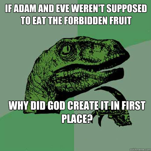 if Adam and Eve weren't supposed to eat the forbidden fruit why did god create it in first place?  Philosoraptor