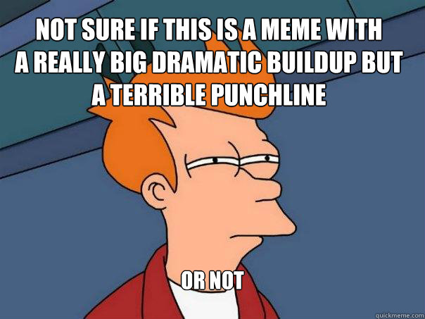 not sure if this is a meme with 
a really big dramatic buildup but 
a terrible punchline or not  Futurama Fry