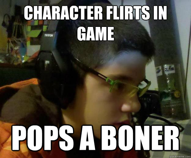 character flirts in game pops a boner  