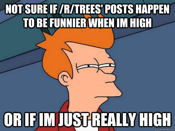 Not sure if /r/trees' posts happen to be funnier when im high or if im just really high  Futurama Fry