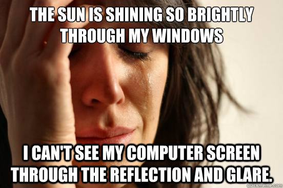 The sun is shining so brightly through my windows I can't see my computer screen through the reflection and glare.  First World Problems