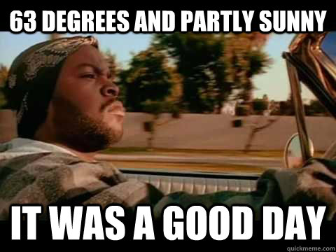 63 degrees and partly sunny IT WAS A GOOD DAY  ice cube good day