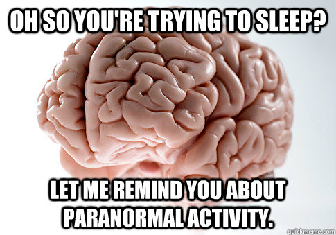 OH SO YOU'RE TRYING TO SLEEP? LET ME REMIND YOU ABOUT PARANORMAL ACTIVITY.  Scumbag Brain