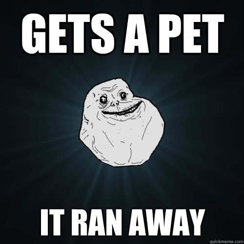 gets a pet it ran away  Forever Alone