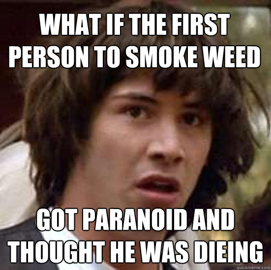 What if the first person to smoke weed got paranoid and thought he was dieing - What if the first person to smoke weed got paranoid and thought he was dieing  conspiracy keanu