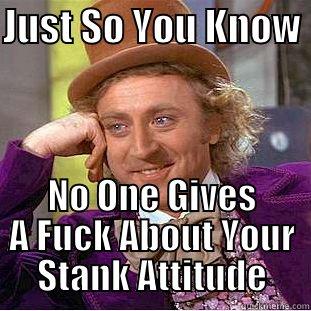 JUST SO YOU KNOW  NO ONE GIVES A FUCK ABOUT YOUR STANK ATTITUDE Condescending Wonka