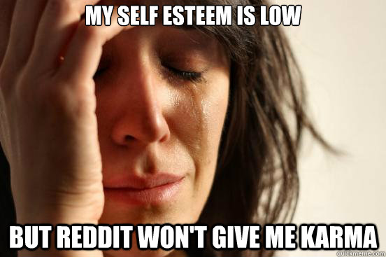 my self esteem is low  But reddit won't give me karma  First World Problems