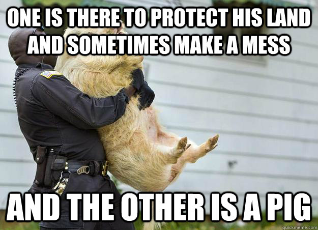 One is there to protect his land and sometimes make a mess And the other is a pig - One is there to protect his land and sometimes make a mess And the other is a pig  Misc