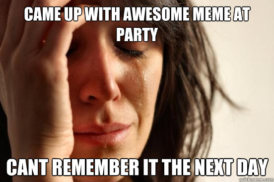 came up with awesome meme at party cant remember it the next day  First World Problems