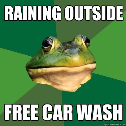 Raining Outside Free Car Wash  Foul Bachelor Frog