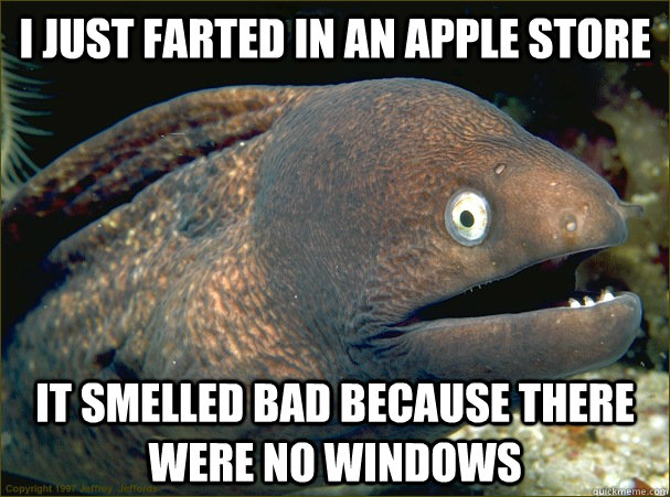 I just farted in an apple store it smelled bad because there were no windows  Bad Joke Eel