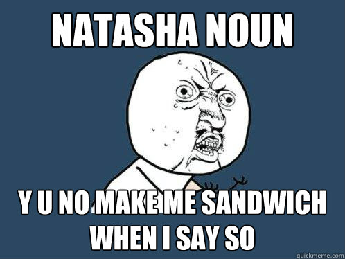 Natasha Noun Y U no make me sandwich when i say so  Y U No