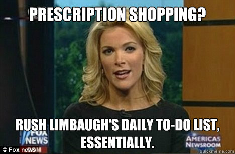 Prescription shopping? Rush Limbaugh's daily to-do list, essentially.  Megyn Kelly