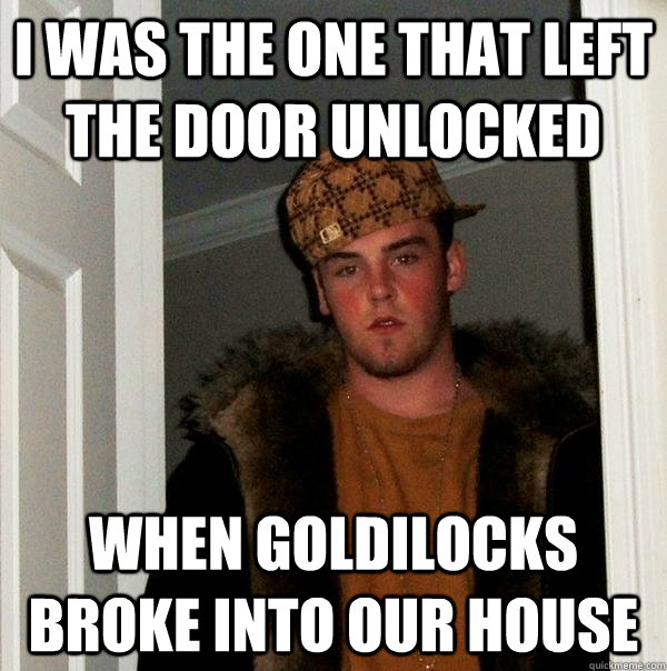 I was the one that left the door unlocked when goldilocks broke into our house  Scumbag Steve