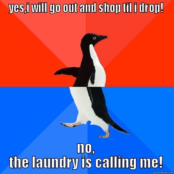 YES,I WILL GO OUT AND SHOP TIL I DROP! NO, THE LAUNDRY IS CALLING ME! Socially Awesome Awkward Penguin