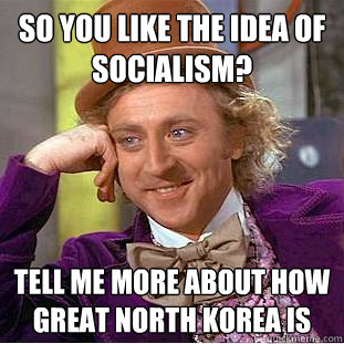 So you like the idea of socialism? Tell me more about how great north korea is  Condescending Wonka