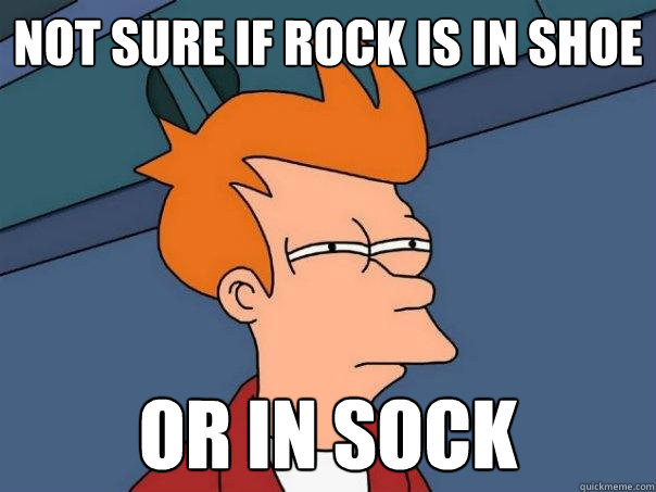 not sure if rock is in shoe Or in sock  Futurama Fry