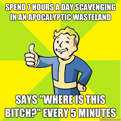 Spend 7 hours a day scavenging in an apocalyptic wasteland says 