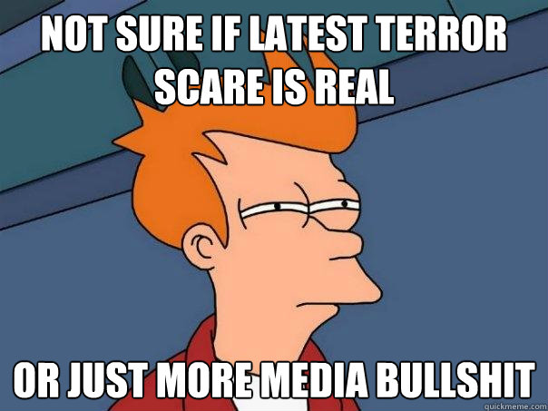 Not sure if latest terror scare is real or just more media bullshit  Futurama Fry