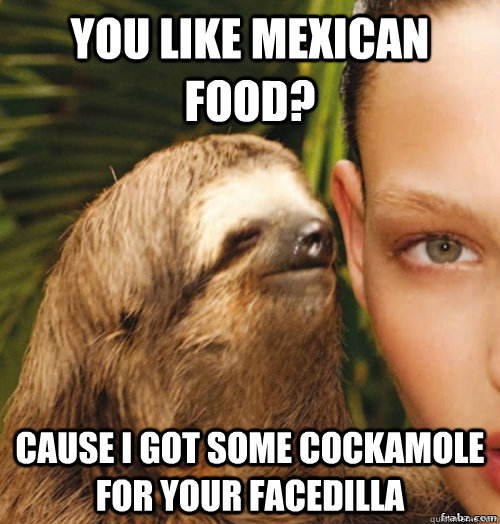 You Like Mexican Food? Cause I Got Some Cockamole For your facedilla  rape sloth