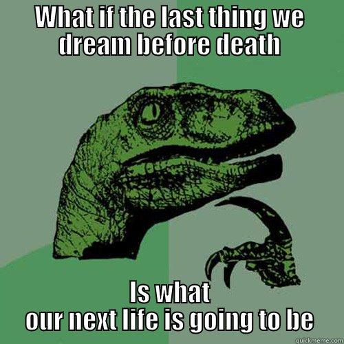 WHAT IF THE LAST THING WE DREAM BEFORE DEATH IS WHAT OUR NEXT LIFE IS GOING TO BE Philosoraptor