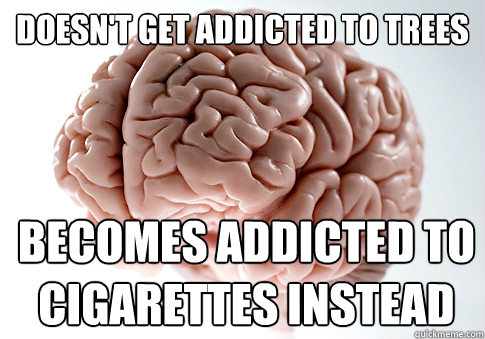 Doesn't get addicted to trees Becomes addicted to cigarettes instead  Scumbag Brain