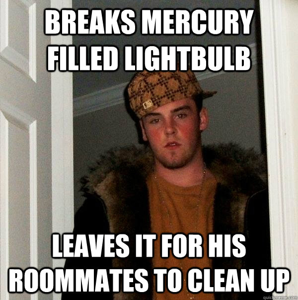 Breaks mercury filled lightbulb Leaves it for his roommates to clean up  Scumbag Steve