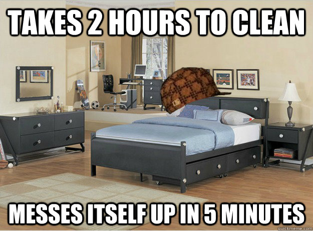 Takes 2 hours to clean Messes itself up in 5 minutes - Takes 2 hours to clean Messes itself up in 5 minutes  Scumbag Room