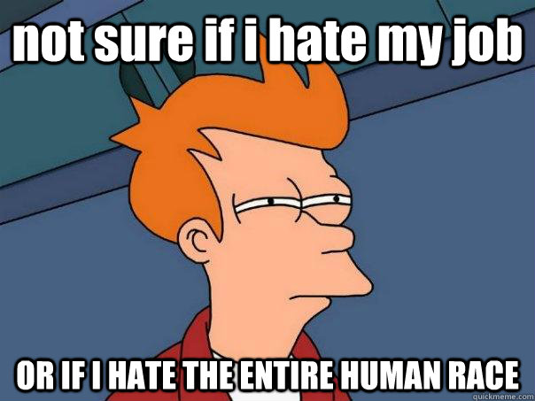 not sure if i hate my job OR IF I HATE THE ENTIRE HUMAN RACE  Futurama Fry