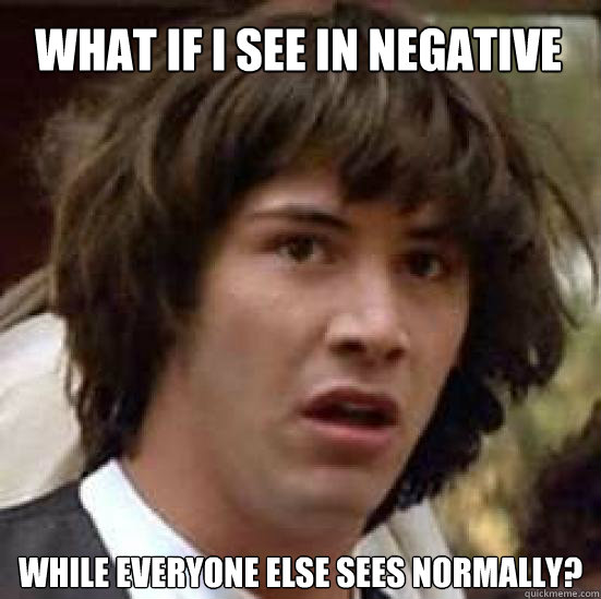 What if I see in negative While everyone else sees normally?  conspiracy keanu