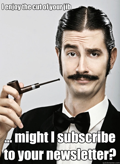 I enjoy the cut of your jib ... might I subscribe to your newsletter?  Le Snob