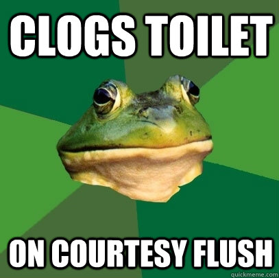 Clogs Toilet On courtesy flush  - Clogs Toilet On courtesy flush   Foul Bachelor Frog